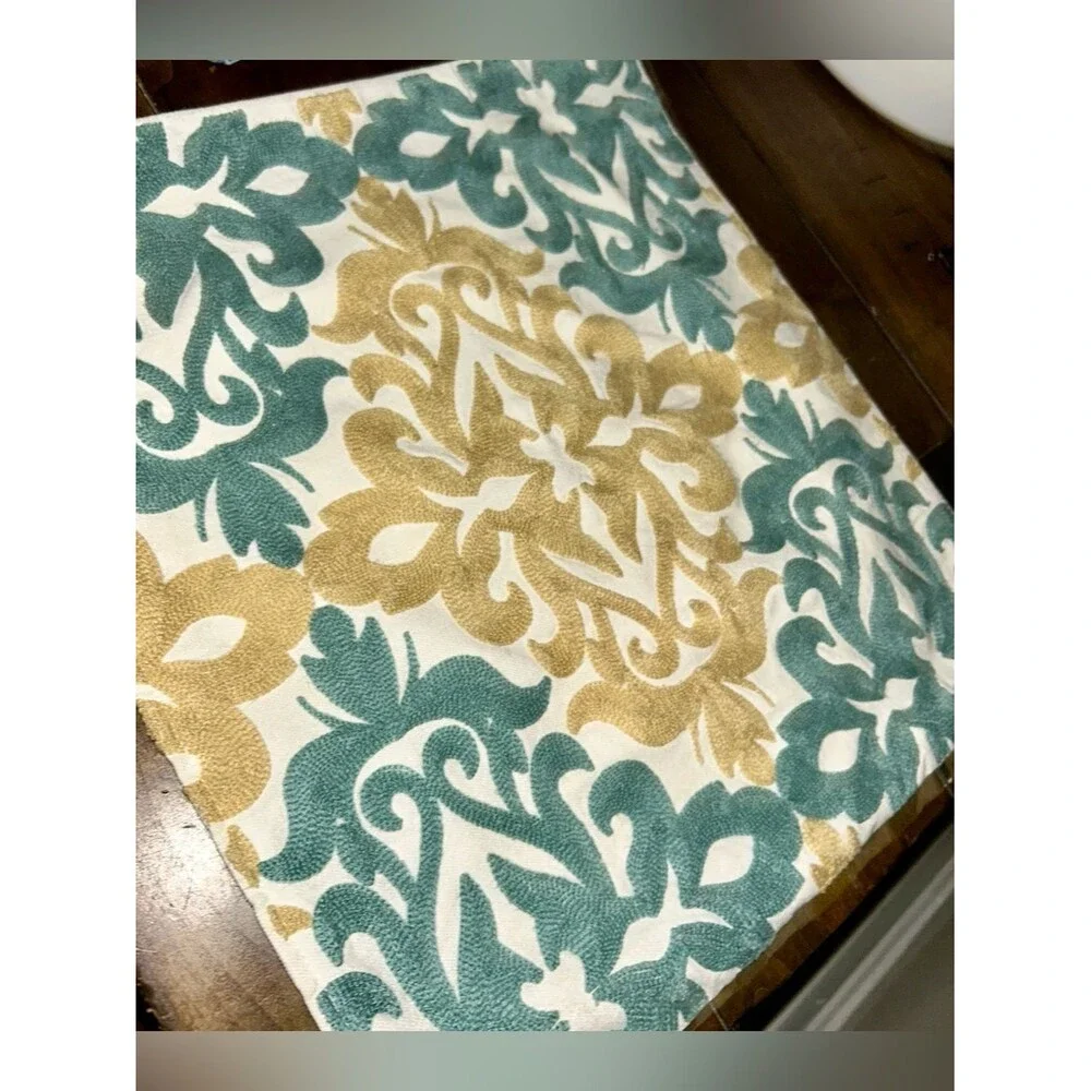 GREEN GOLD OFF WHITE Damask Embroidered Cotton Canvas Pillow Covers Zipper (4)
